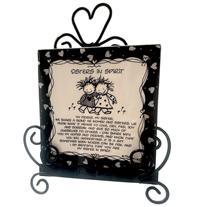 Vintage Black and White Sisters in Spirit Picture Or Plaque on Easel